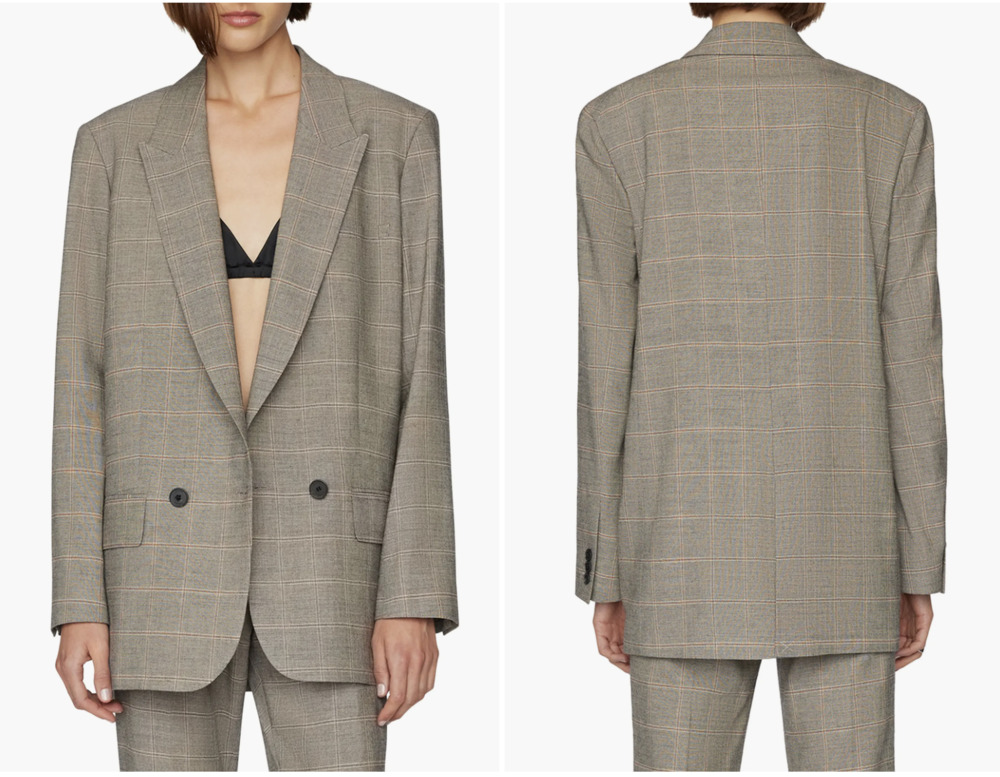 Frame Di Windowpane Peak Lapel Boxy Blazer Women's Size Large